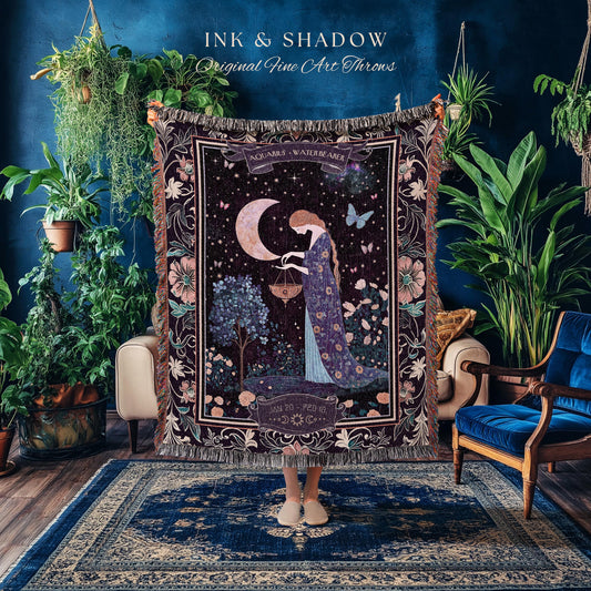 Vintage Fairycore Mystical Moonlit Aquarius Star Sign Whimsical Forest Astrology Tapestry | The Water Bearer Witchy Whimsigothic Art Blanket