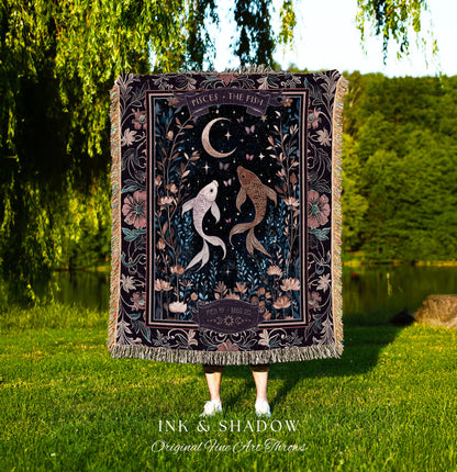 Dark Academia Pisces Blanket Celestial Constellation Gothic Decor | The Fish Astrology Tapestry Throw Magic Maximalist Moonlit Zodiac Gift
