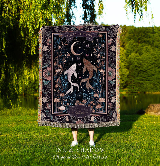 Dark Academia Pisces Blanket Celestial Constellation Gothic Decor | The Fish Astrology Tapestry Throw Magic Maximalist Moonlit Zodiac Gift