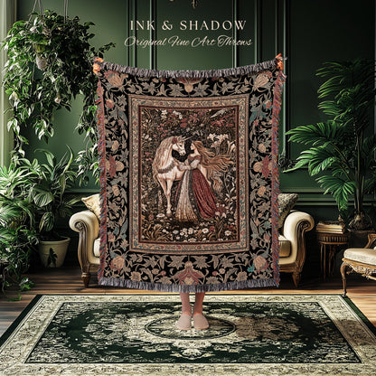 Enchanted Garden Princess Blanket | Mystical Cottagecore Royalcore Woven Tapestry Antique Fairytale Bedroom Soft Romantic Folklore Style |