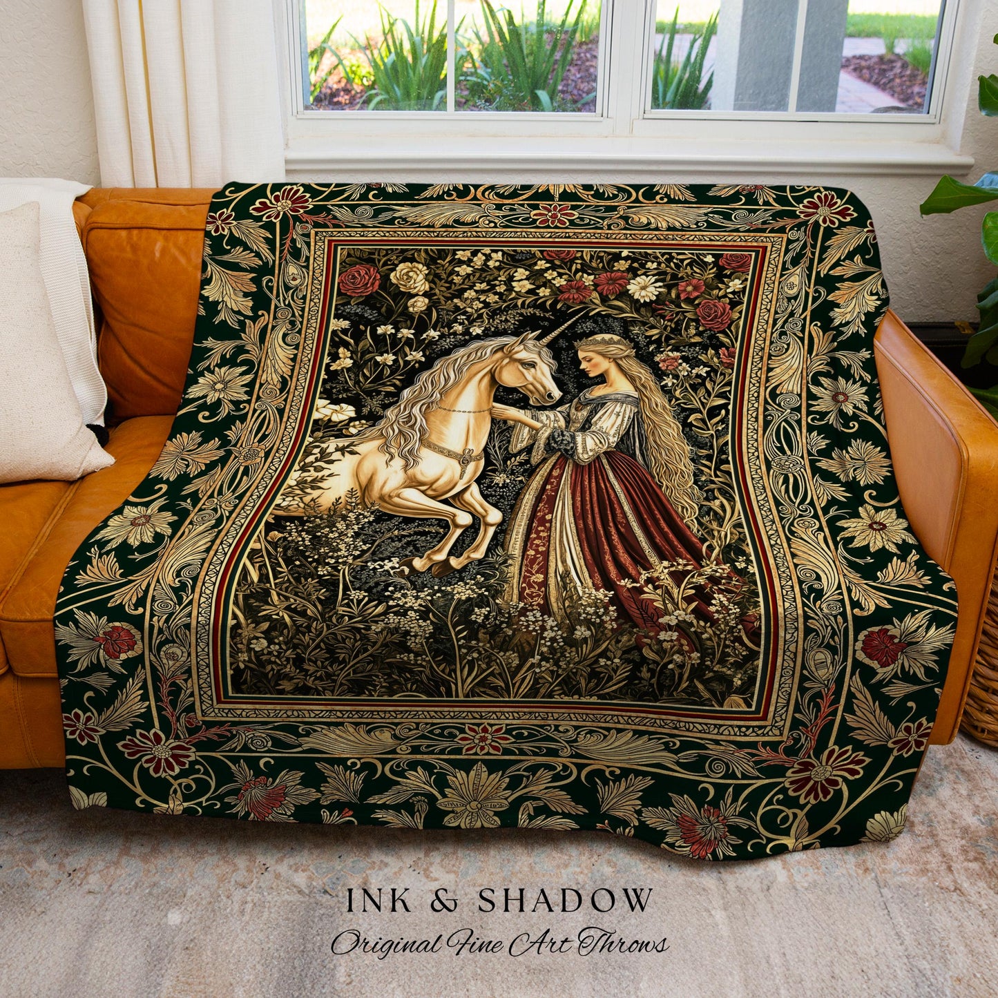 Renaissance Fairytale Floral Throw Blanket | Baroque Cottagecore Aesthetic Literary Goth Tapestry Regal Princesscore Bedroom Decor Medieval