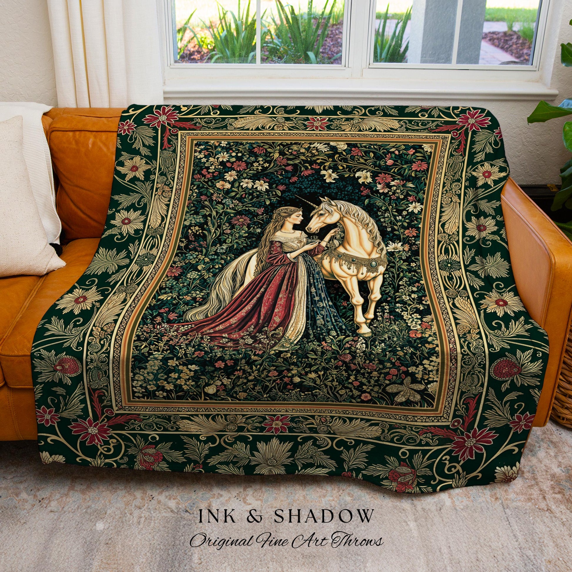 Dark Victorian Botanical Woven Wall Tapestry | Dreamy Rococo Storybook Aesthetic Romantic Fairy Bedroom Dark Cottagecore Throw Blanket |