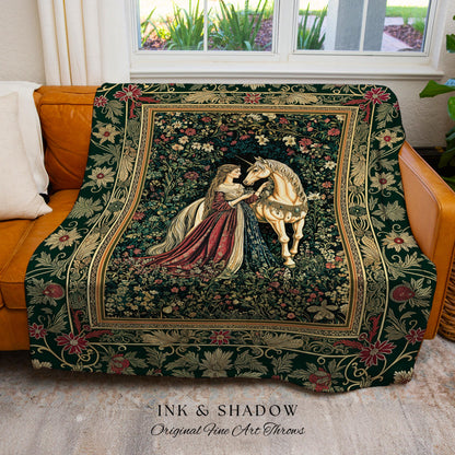 Dark Victorian Botanical Woven Wall Tapestry | Dreamy Rococo Storybook Aesthetic Romantic Fairy Bedroom Dark Cottagecore Throw Blanket |