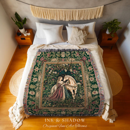 Dark Victorian Botanical Woven Wall Tapestry | Dreamy Rococo Storybook Aesthetic Romantic Fairy Bedroom Dark Cottagecore Throw Blanket |