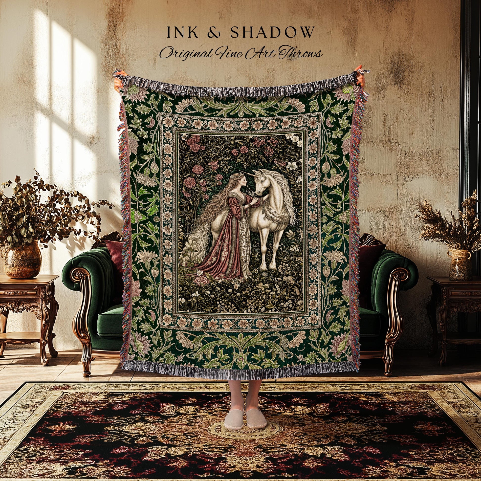 Fantasy Fairytale Princesscore Throw Blanket | Soft Fantasy Regency Cottagecore Bedroom Dark Romantic Tapestry Enchanted Rustic Storybook |