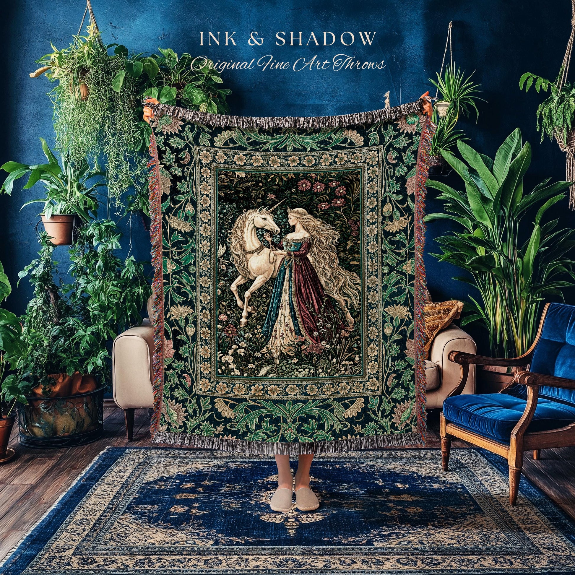 Rich Rococo Fairytale Woven Throw Blanket | Mystical Gothic Romance Aesthetic Regal Princesscore Bedroom Tapestry Cottagecore Renaissance