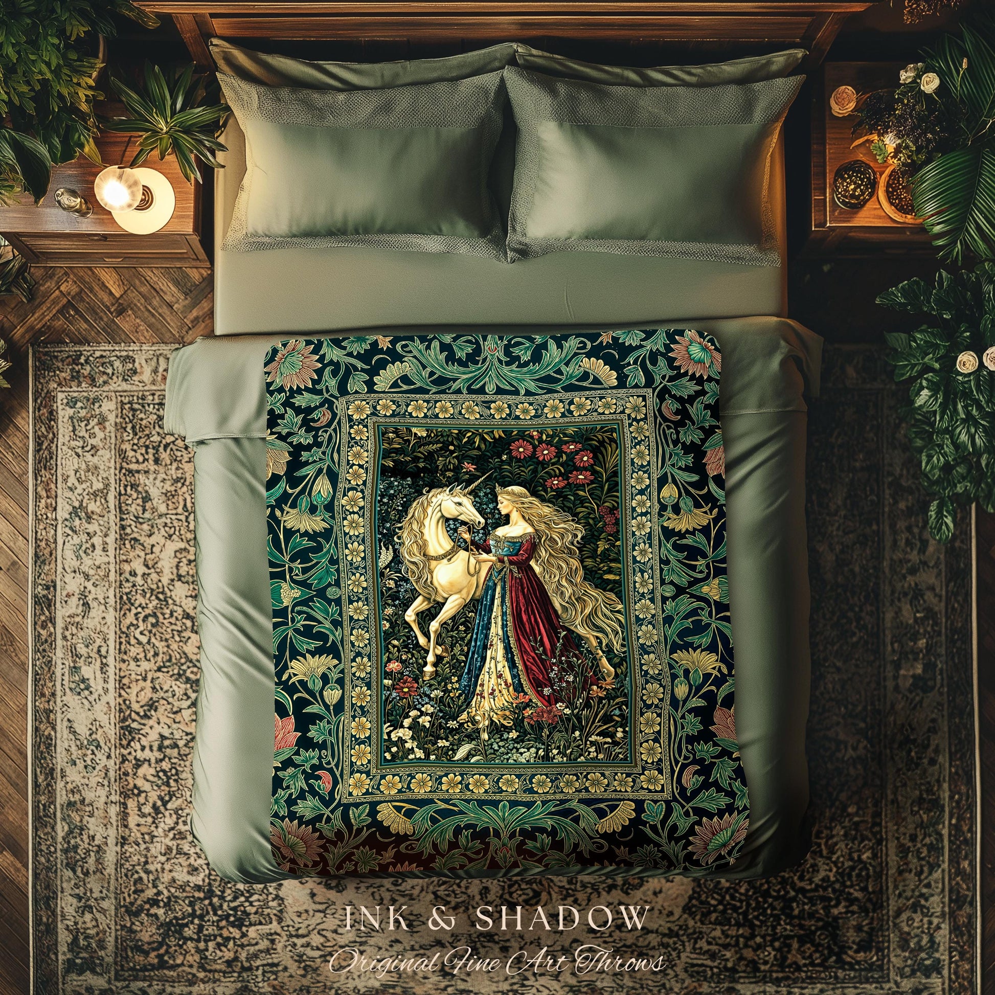 Rich Rococo Fairytale Woven Throw Blanket | Mystical Gothic Romance Aesthetic Regal Princesscore Bedroom Tapestry Cottagecore Renaissance