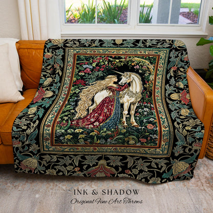 Baroque Fantasy Rustic Throw Blanket | Rococo Coquette Bedroom Decor Dark Royalcore Woven Wall Tapestry Medieval Storybook Gothic Aesthetic