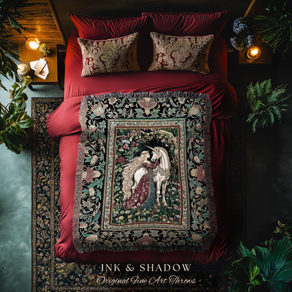 Baroque Fantasy Rustic Throw Blanket | Rococo Coquette Bedroom Decor Dark Royalcore Woven Wall Tapestry Medieval Storybook Gothic Aesthetic