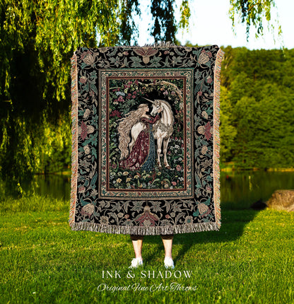 Baroque Fantasy Rustic Throw Blanket | Rococo Coquette Bedroom Decor Dark Royalcore Woven Wall Tapestry Medieval Storybook Gothic Aesthetic