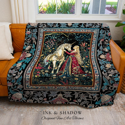 Rustic Fairytale Dark Teal Throw Blanket | Rococo Baroque Inspired Decor Medieval Princesscore Woven Tapestry Dreamy Fantasy Bedroom Style |