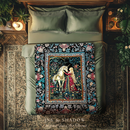 Rustic Fairytale Dark Teal Throw Blanket | Rococo Baroque Inspired Decor Medieval Princesscore Woven Tapestry Dreamy Fantasy Bedroom Style |