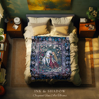 Rococo Enchanted Forest Wall Tapestry | Rustic Fairytale Bedroom Baroque Elegance Medieval Woven Throw Blanket Romance Gothic Aesthetic |