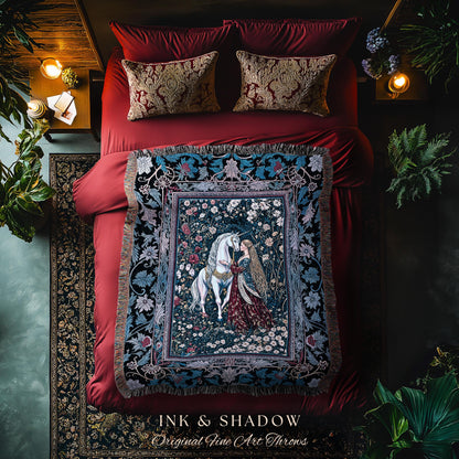Rococo Enchanted Forest Wall Tapestry | Rustic Fairytale Bedroom Baroque Elegance Medieval Woven Throw Blanket Romance Gothic Aesthetic |
