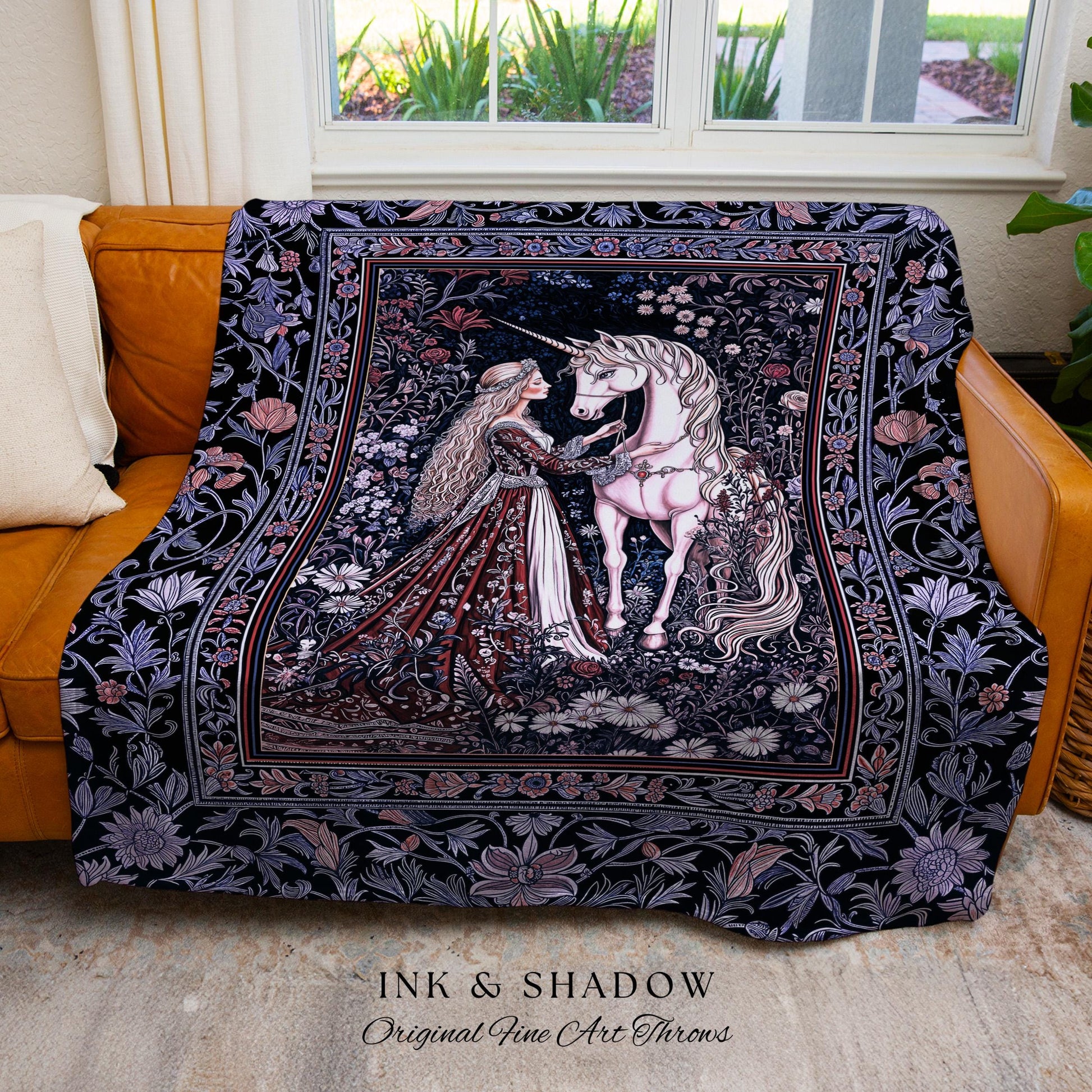 Enchanted Lavender Mystic Throw Blanket | Pastel Rococo Princesscore Decor Gothic Fairytale Woven Tapestry Storybook Dark Cottagecore Style
