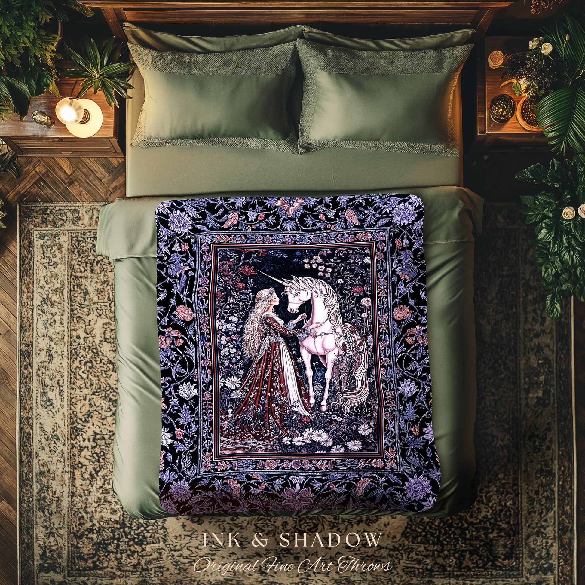 Enchanted Lavender Mystic Throw Blanket | Pastel Rococo Princesscore Decor Gothic Fairytale Woven Tapestry Storybook Dark Cottagecore Style