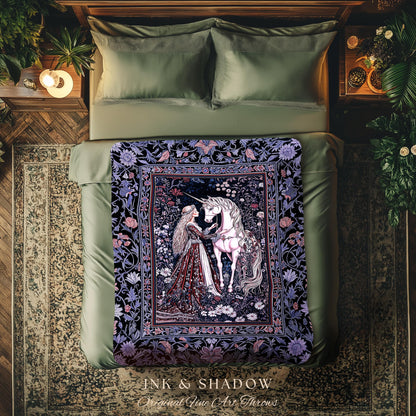 Enchanted Lavender Mystic Throw Blanket | Pastel Rococo Princesscore Decor Gothic Fairytale Woven Tapestry Storybook Dark Cottagecore Style