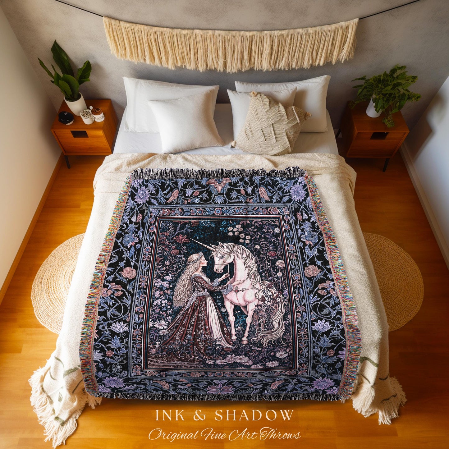 Enchanted Lavender Mystic Throw Blanket | Pastel Rococo Princesscore Decor Gothic Fairytale Woven Tapestry Storybook Dark Cottagecore Style