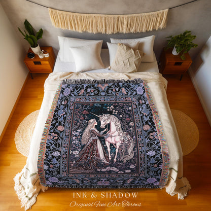 Enchanted Lavender Mystic Throw Blanket | Pastel Rococo Princesscore Decor Gothic Fairytale Woven Tapestry Storybook Dark Cottagecore Style