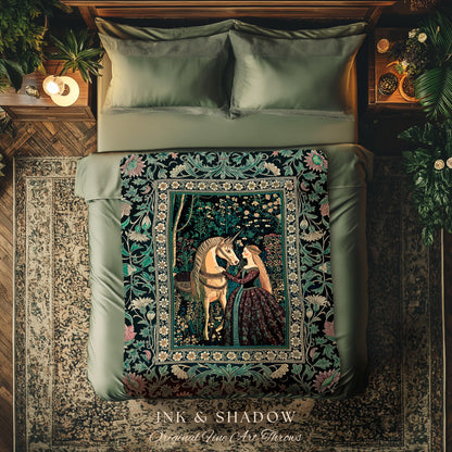 Nature Spirits Dark Botanical Throw Blanket | Fantasy Fairytale Bed Coverlet Medieval Gothic Decor Royalcore Princesscore Woven Tapestry |