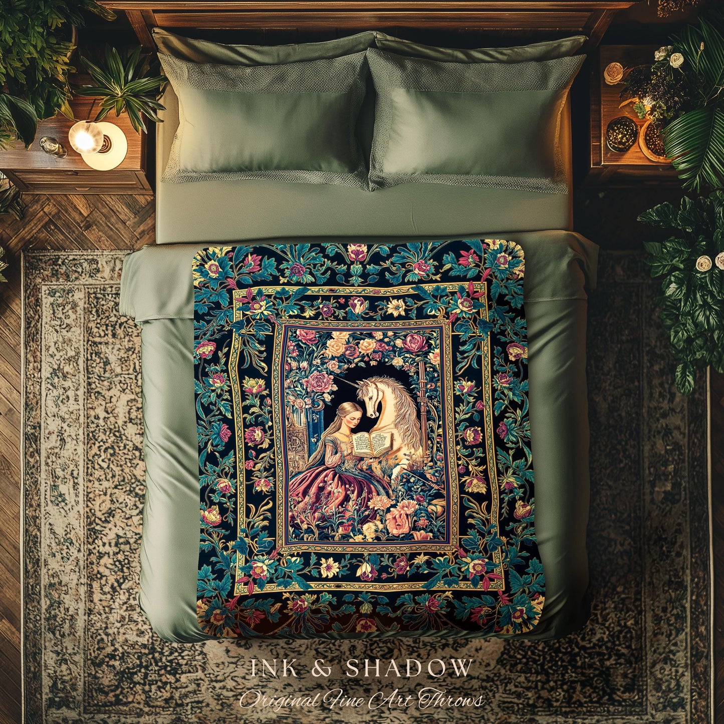 Floral Pastel Medieval Reading Blanket | Coquette Bedroom Whimsical Rococo Fairytale Woven Wall Tapestry Romantic Princesscore Decor Regal |