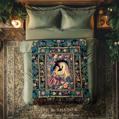 Floral Pastel Medieval Reading Blanket | Coquette Bedroom Whimsical Rococo Fairytale Woven Wall Tapestry Romantic Princesscore Decor Regal |