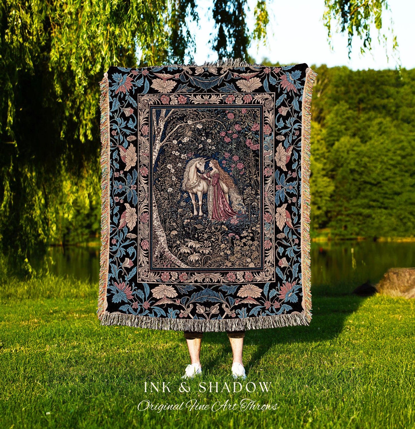 Fairy Forest Floral Maximalist Blanket | Pastel Coquette Light Academia Bedroom Ethereal Forest Spirits Dreamy Fairytale Woven Wall Tapestry