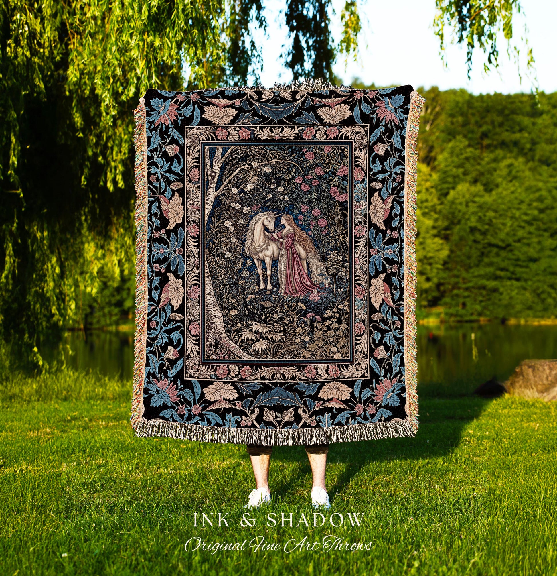 Fairy Forest Floral Maximalist Blanket | Pastel Coquette Light Academia Bedroom Ethereal Forest Spirits Dreamy Fairytale Woven Wall Tapestry