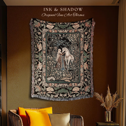 Magical Aesthetic Wildflower Throw Blanket | Ethereal Pastel Fairycore Mystic Medieval Woven Wall Tapestry Forest Spirits Dreamy Fairytale |