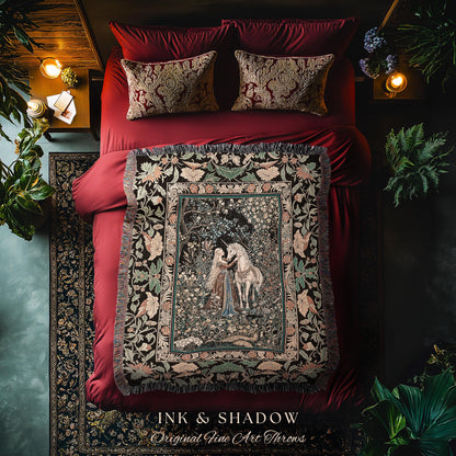 Magical Aesthetic Wildflower Throw Blanket | Ethereal Pastel Fairycore Mystic Medieval Woven Wall Tapestry Forest Spirits Dreamy Fairytale |