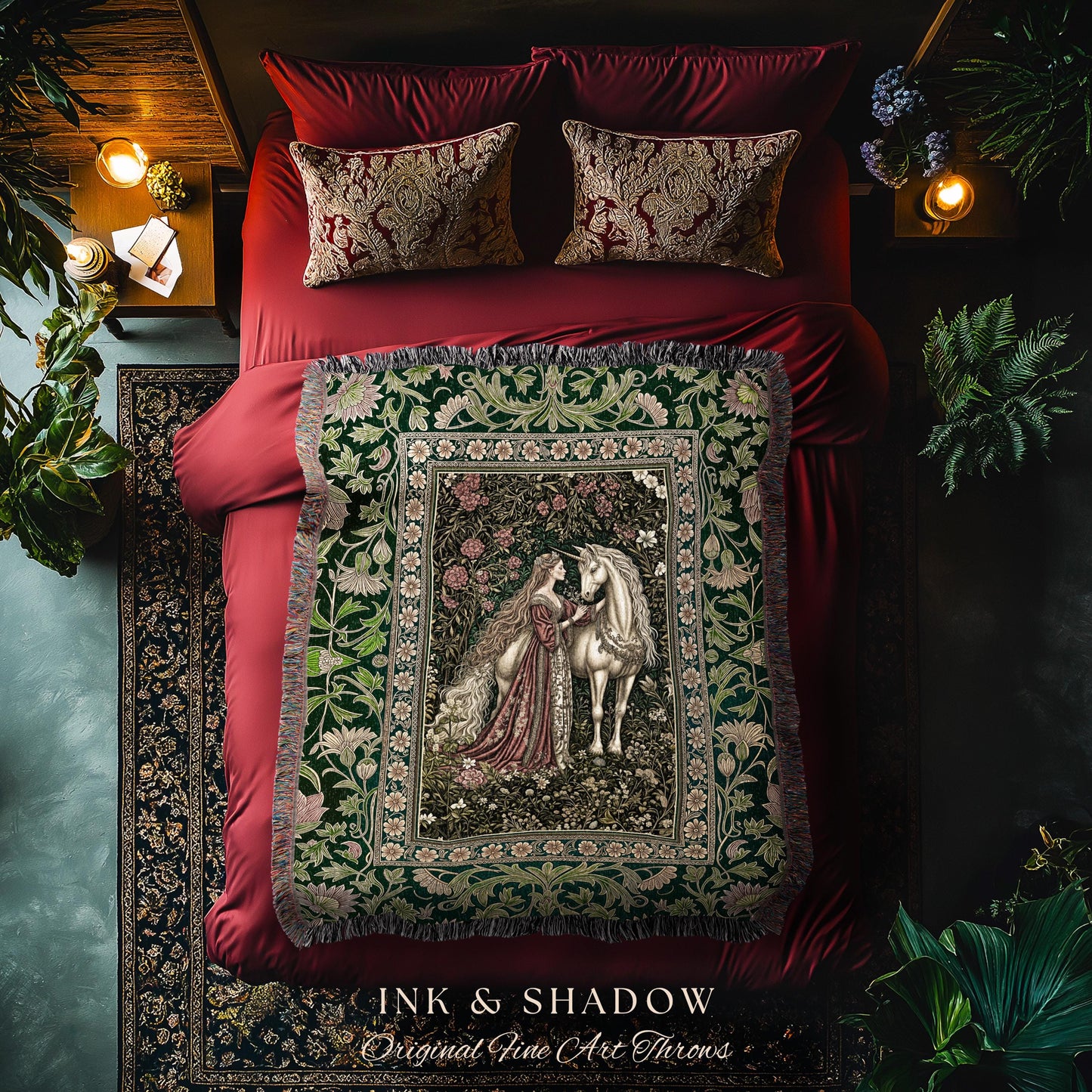 Fantasy Fairytale Princesscore Throw Blanket | Soft Fantasy Regency Cottagecore Bedroom Dark Romantic Tapestry Enchanted Rustic Storybook |