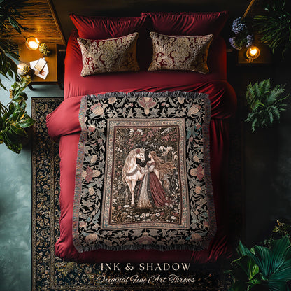 Enchanted Garden Princess Blanket | Mystical Cottagecore Royalcore Woven Tapestry Antique Fairytale Bedroom Soft Romantic Folklore Style |