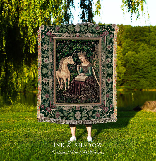 Whimsical Medieval Fantasy Throw Blanket | Rustic Storybook Cottagecore Coquette Regal Aesthetic Woven Tapestry Dark Royalcore Folklore |