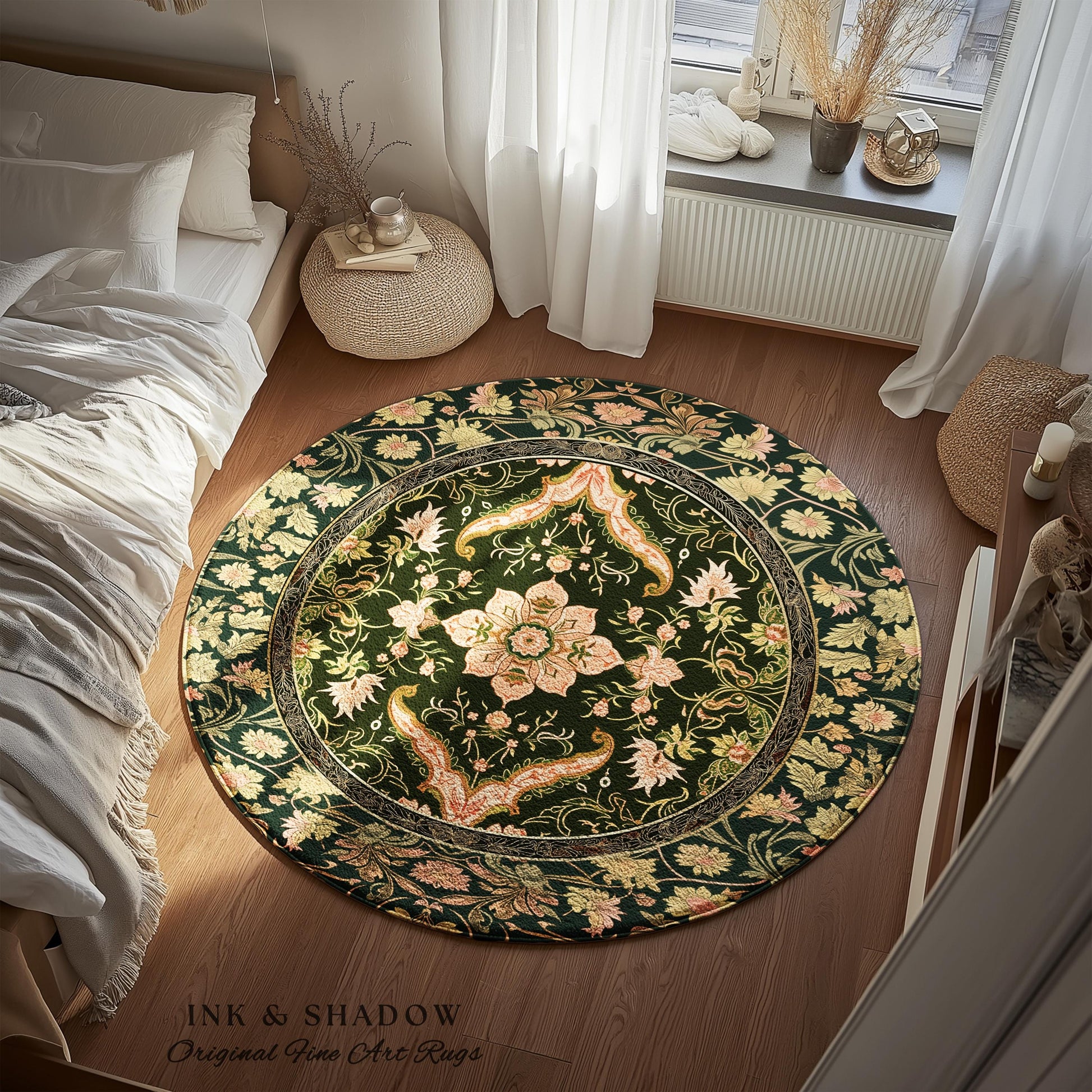 Baroque Elegance Ornate Accent Rug | Whimsical Bohemian Area Rug Classical Ornamental Style Victorian Floral Elegance Art Deco Bedroom Boho