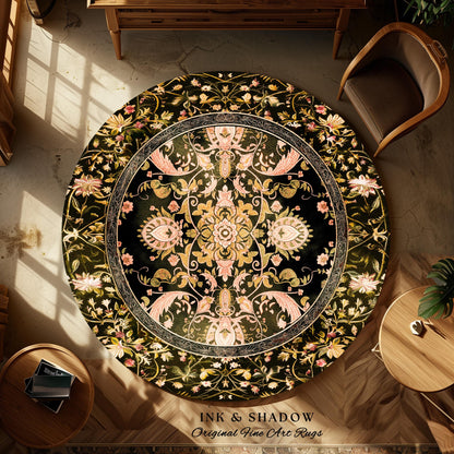 Modern Royal Aesthetic Area Rug | Ethereal Florals Pastel Whimsical Cottagecore Trendy Dark Academia Home Accent Rug Bohemian Retro Art Deco