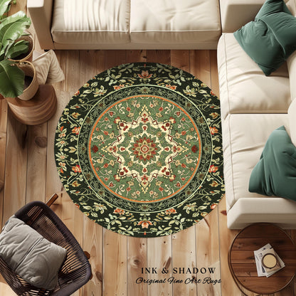 Ornate Floral Medallion Sage Green Rug Antique Persian Style Ethereal Botanical Elegance, Vintage Victorian Gothic Cottagecore Unique Whimsy