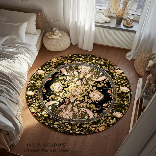 Modern Royal Aesthetic Round Area Rug | Ethereal Florals Pastel Whimsical Cottagecore Trendy Dark Academia Home Accent Rug Bohemian Retro