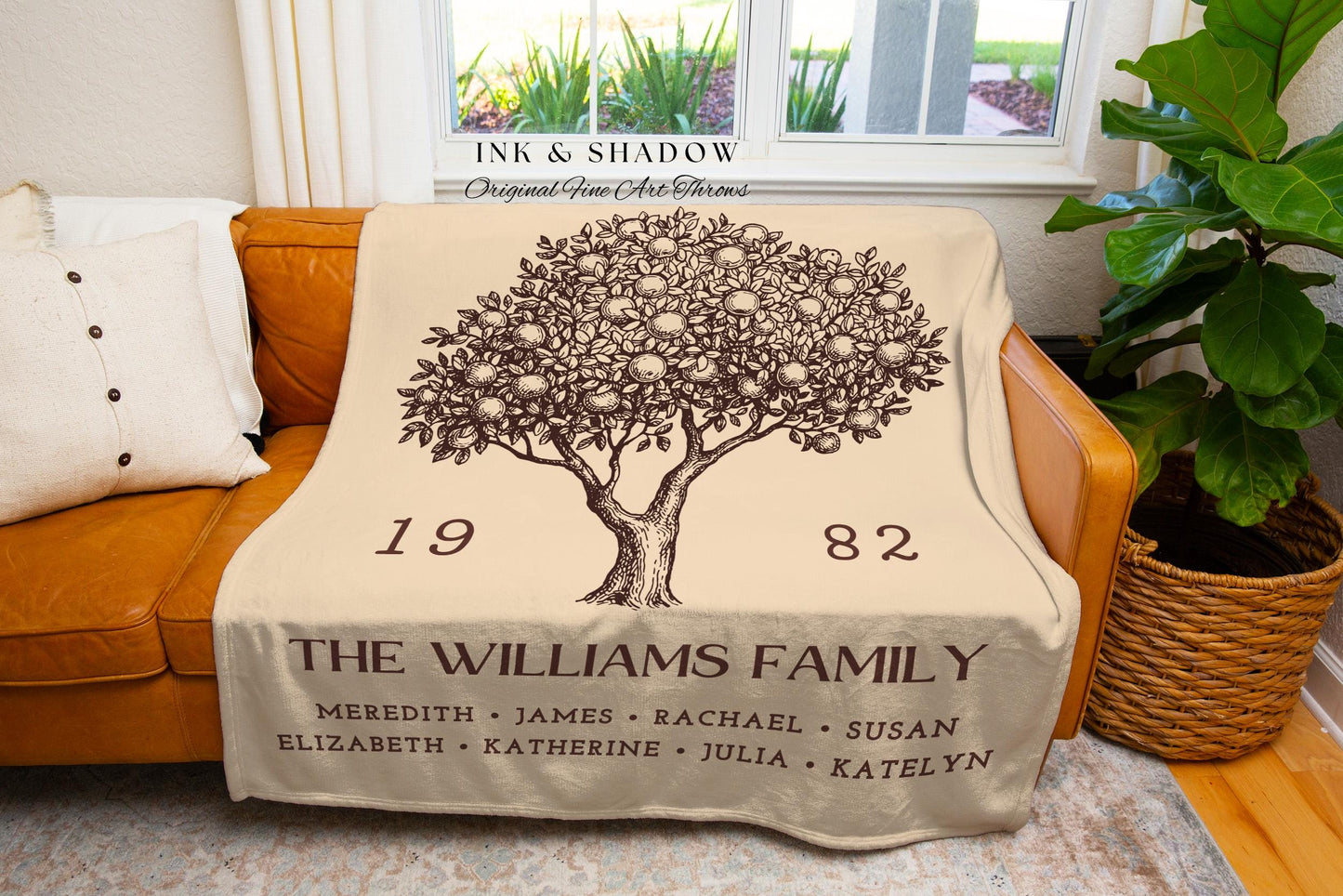 Personalized Family Tree Blanket Woven Tapestry | Family Tree Wall Art Blanket Custom Family Gift | Sentimental Gift for Mom Personalized |