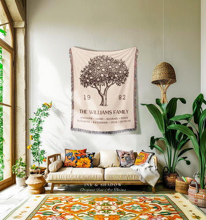 Personalized Family Tree Blanket Woven Tapestry | Family Tree Wall Art Blanket Custom Family Gift | Sentimental Gift for Mom Personalized |