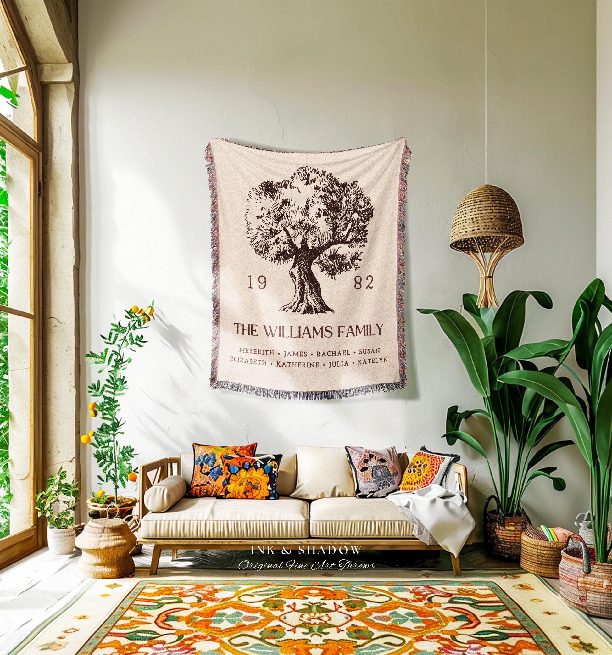 Anniversary Gift Personalized Family Tree Wall Art Blanket Custom Family Gift Meaningful | Wedding Gift Sentimental Gift for Mother in Law |