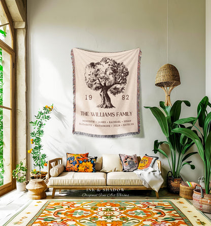 Anniversary Gift Personalized Family Tree Wall Art Blanket Custom Family Gift Meaningful | Wedding Gift Sentimental Gift for Mother in Law |