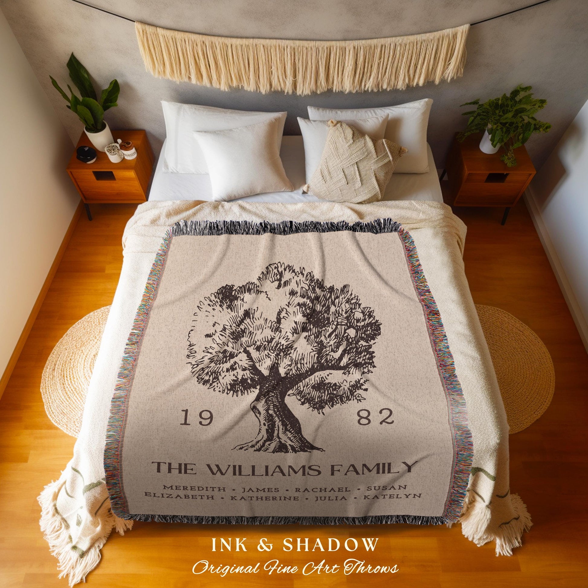 Anniversary Gift Personalized Family Tree Wall Art Blanket Custom Family Gift Meaningful | Wedding Gift Sentimental Gift for Mother in Law |