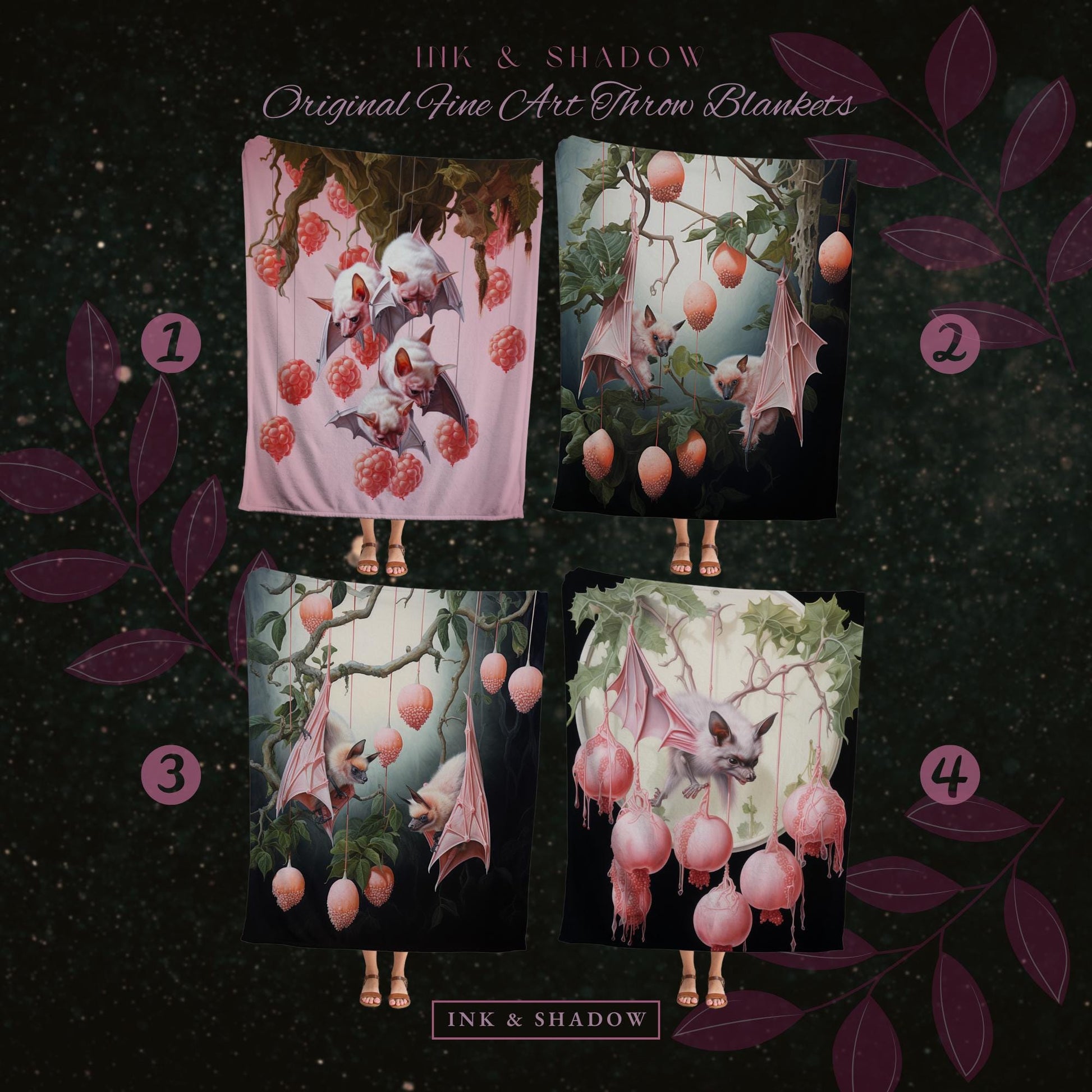 Pink Fruit Bat Blanket Woven Tapestry Cottagecore Decor | Pastel Goth Tapestry Pink Bedroom Decor Fruit Bat Pink Pastel Wall Art Whimsical |