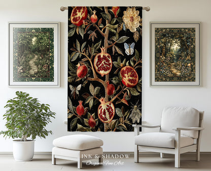 Gothic Pomegranate Curtains Mystical Botanical Drapes | Baroque Inspired Dark Academia Floral Butterfly Fruit Whimsigothic Window Decor |
