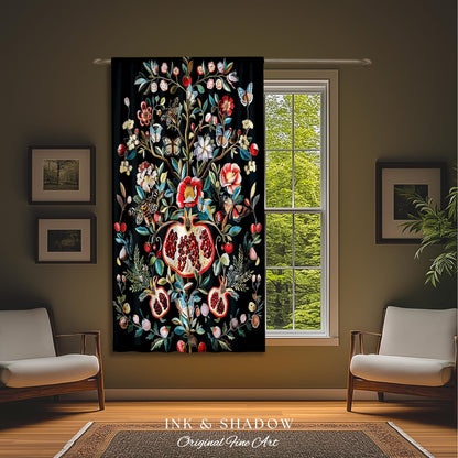 Fairycore Pomegranate Curtains Enchanted Woodland Drapes | Whimsical Cottagecore Butterfly Moth Vintage Aesthetic Dark Floral Decor Gothic |