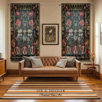 Ethereal Pomegranate Curtain Enchanted Botanical Drapes | Baroque Inspired Dark Academia Butterfly Moth Gothic Floral Fruit Decor Botanical