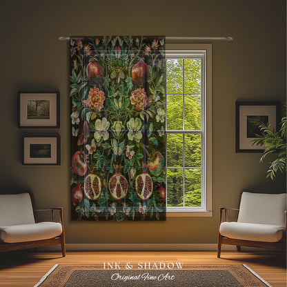 Ethereal Pomegranate Curtain Enchanted Botanical Drapes | Baroque Inspired Dark Academia Butterfly Moth Gothic Floral Fruit Decor Botanical