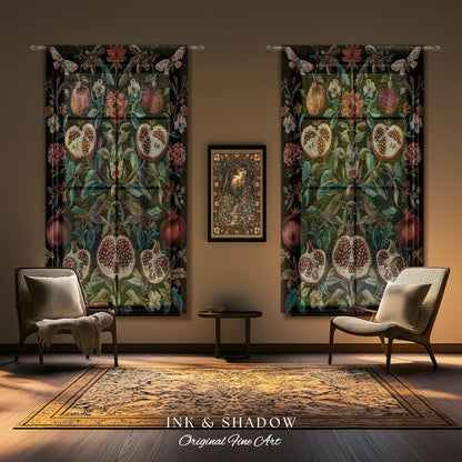 Woodland Gothic Pomegranate Botanical Curtain Enchanted Forest Nature Decor | Romantic Baroque Whimsical Floral Cottagecore Drapes Eclectic