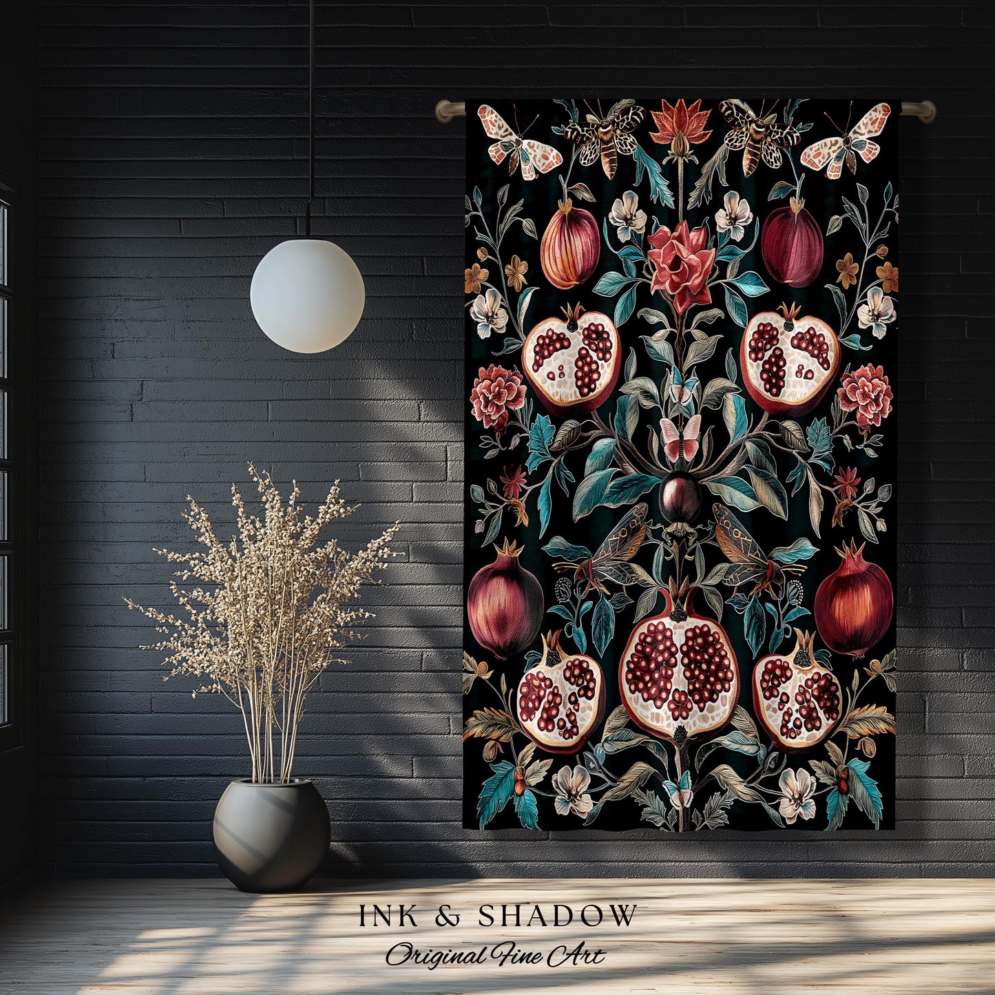 Woodland Gothic Pomegranate Botanical Curtain Enchanted Forest Nature Decor | Romantic Baroque Whimsical Floral Cottagecore Drapes Eclectic