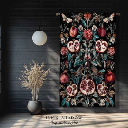 Woodland Gothic Pomegranate Botanical Curtain Enchanted Forest Nature Decor | Romantic Baroque Whimsical Floral Cottagecore Drapes Eclectic